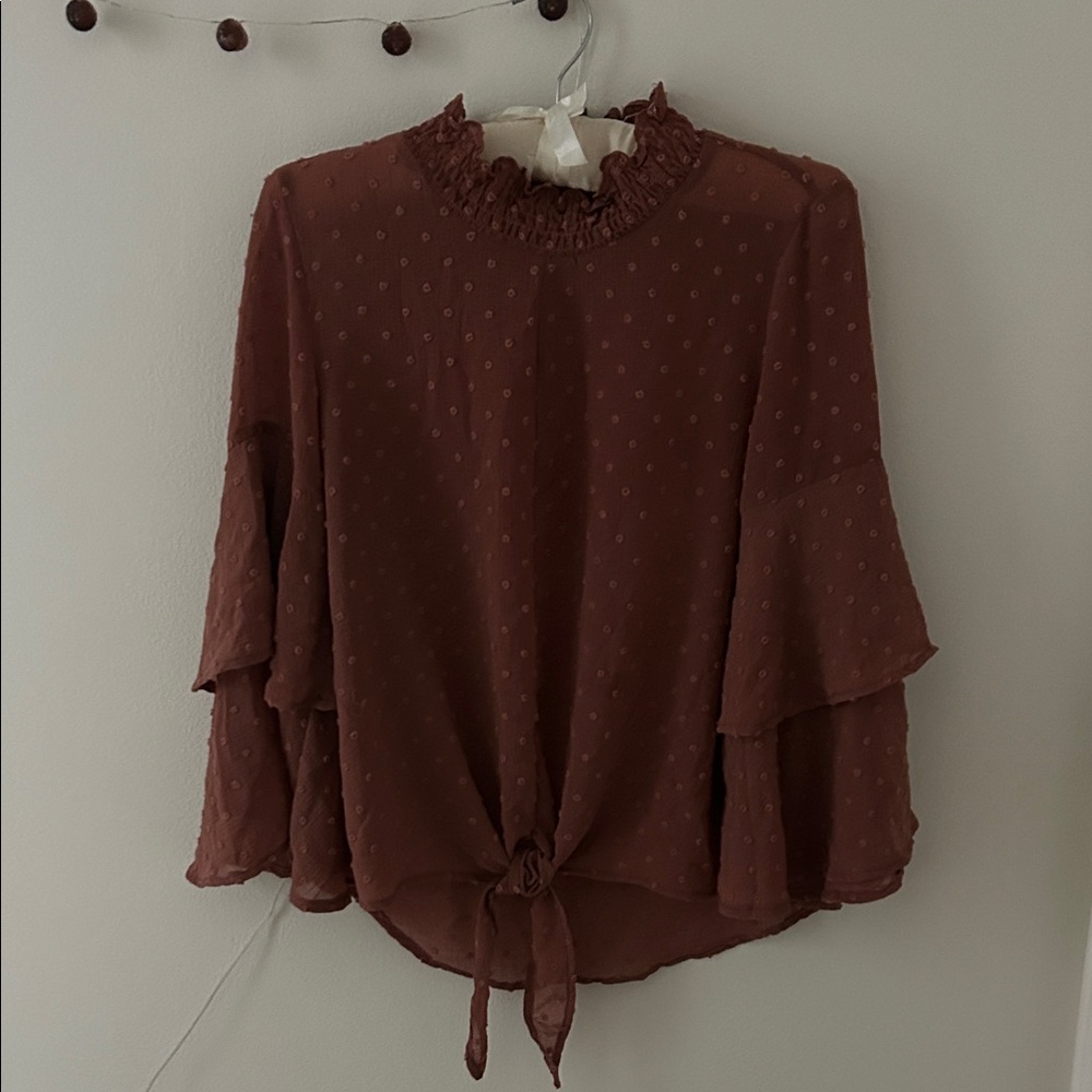 Listicle Ruffled Tie-Front Blouse in Mauve